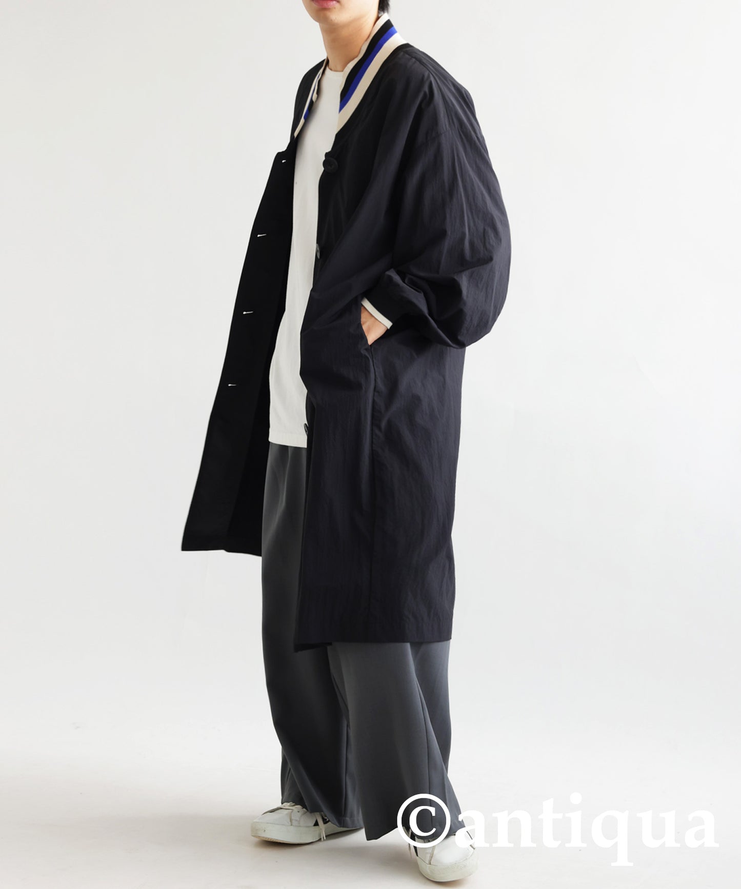 Men's long coat multi color collar