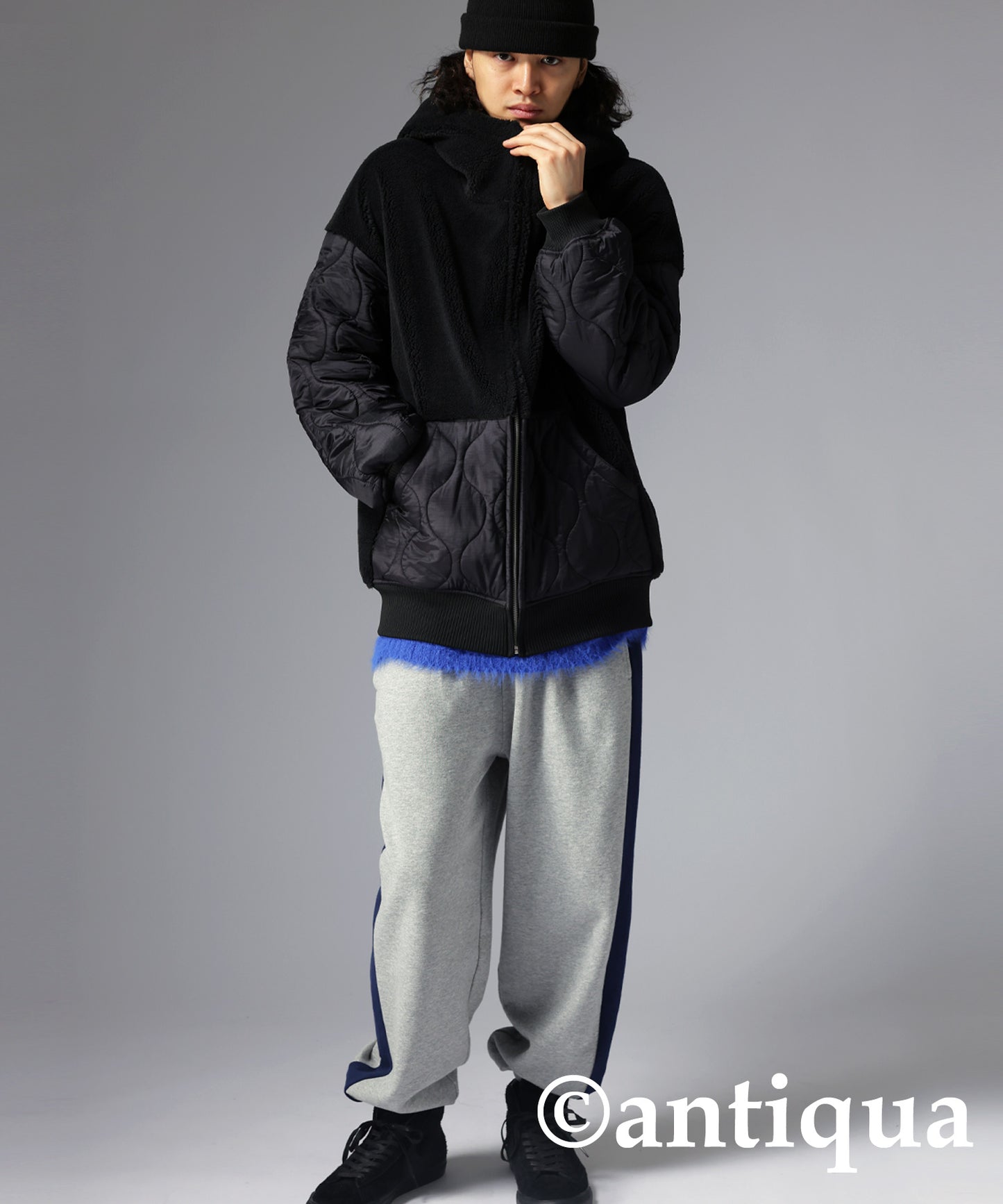 Men's boa quilting outerwear with hood