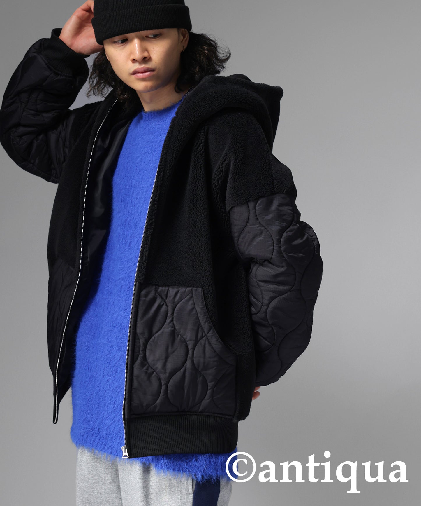 Men's boa quilting outerwear with hood