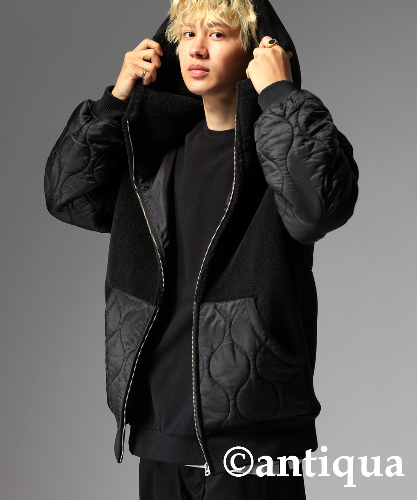 Men's boa quilting outerwear with hood