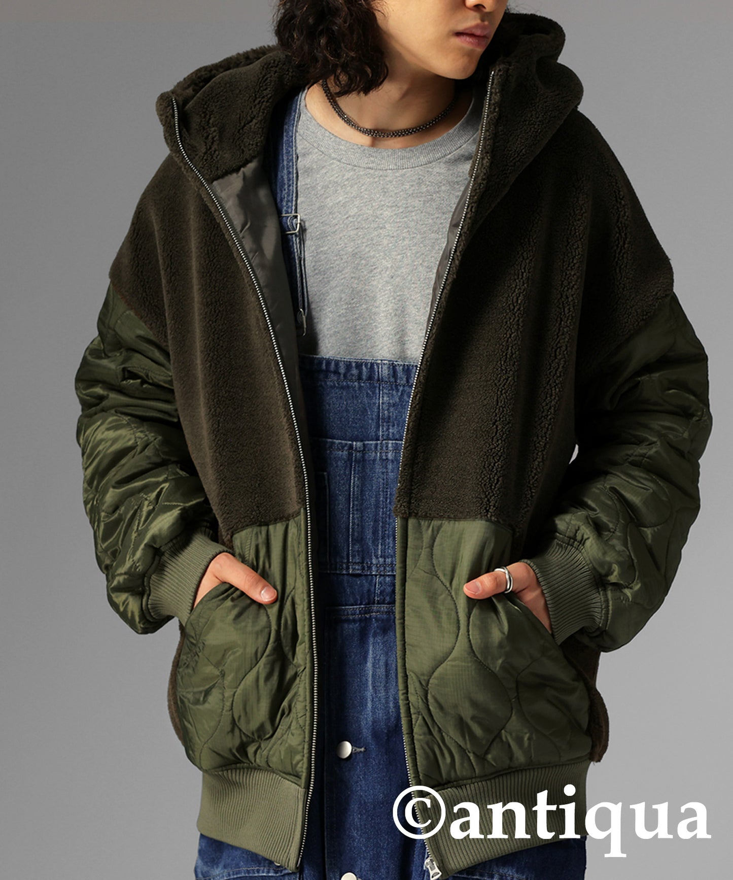 Men's boa quilting outerwear with hood