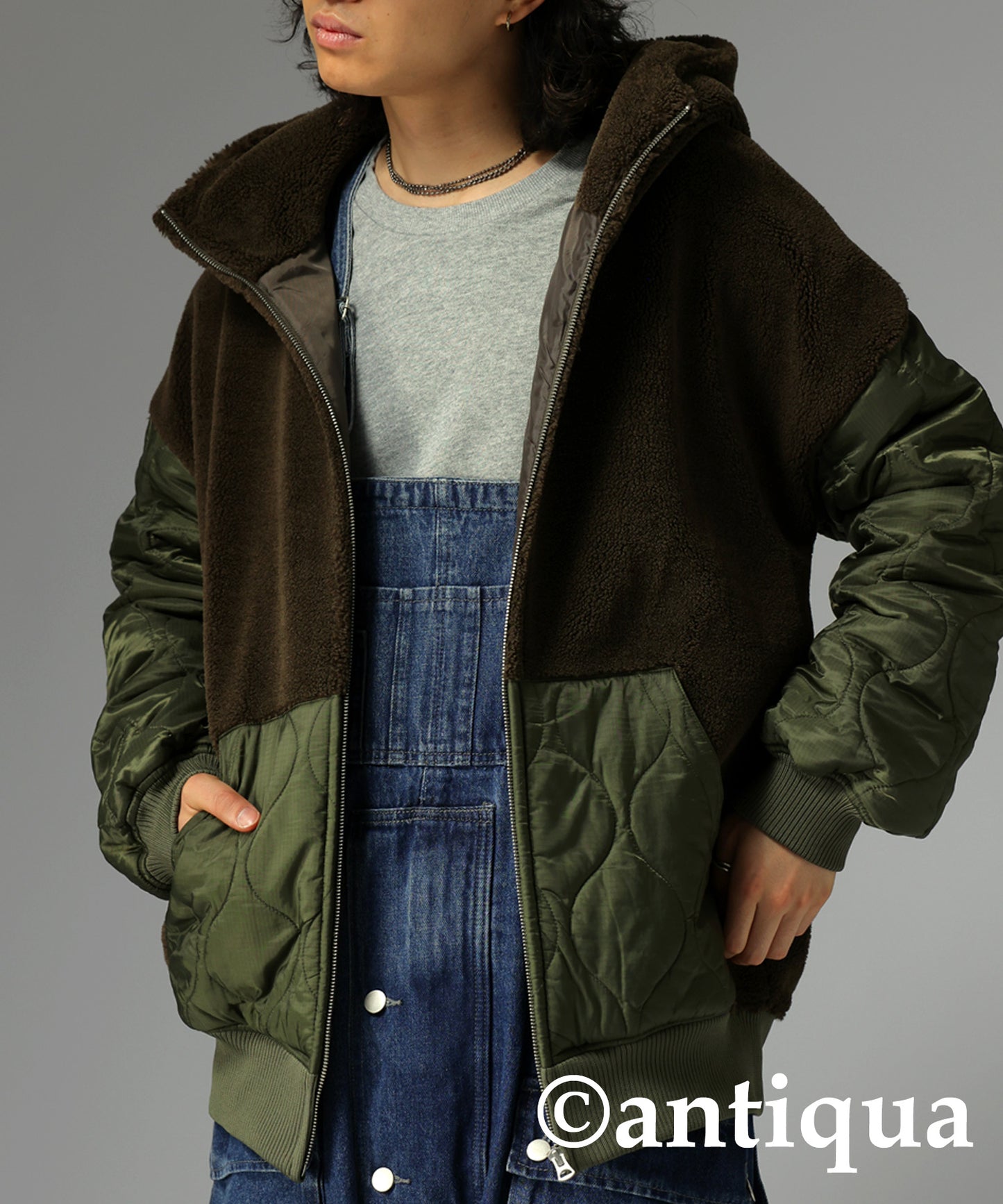 Men's boa quilting outerwear with hood