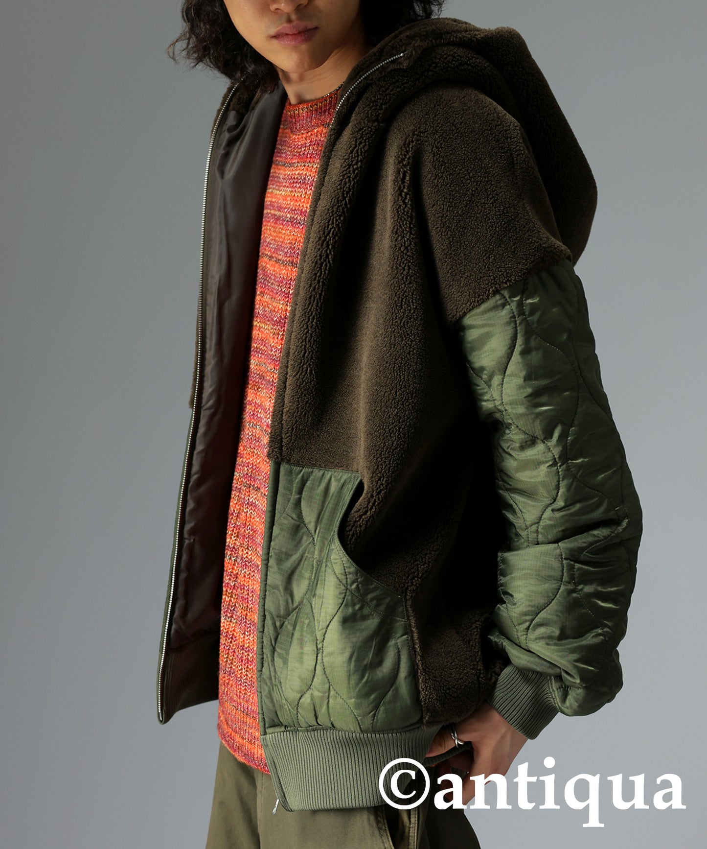 Men's boa quilting outerwear with hood