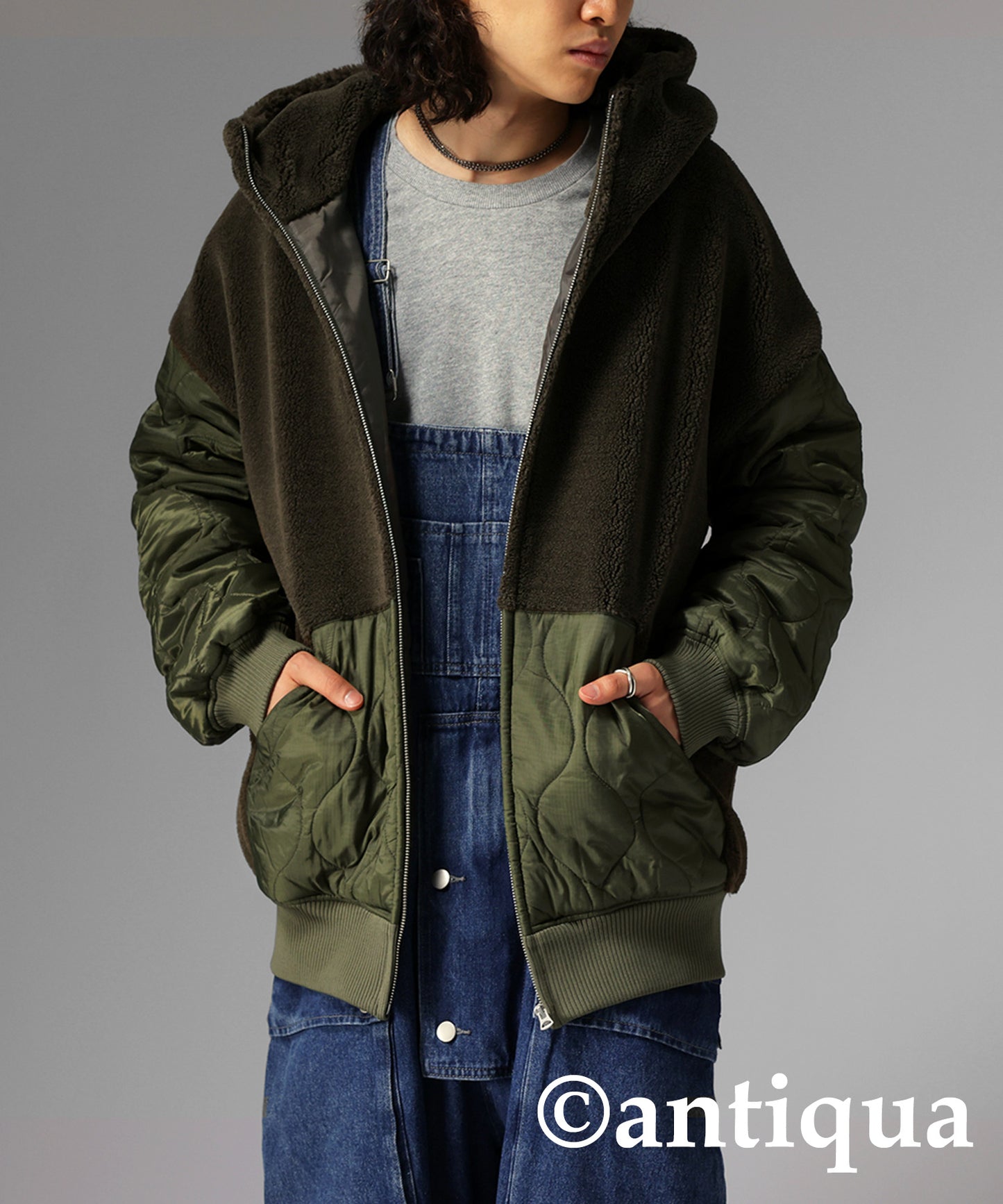 Men's boa quilting outerwear with hood