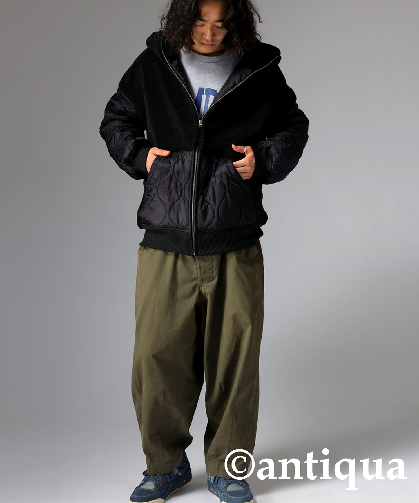 Men's boa quilting outerwear with hood