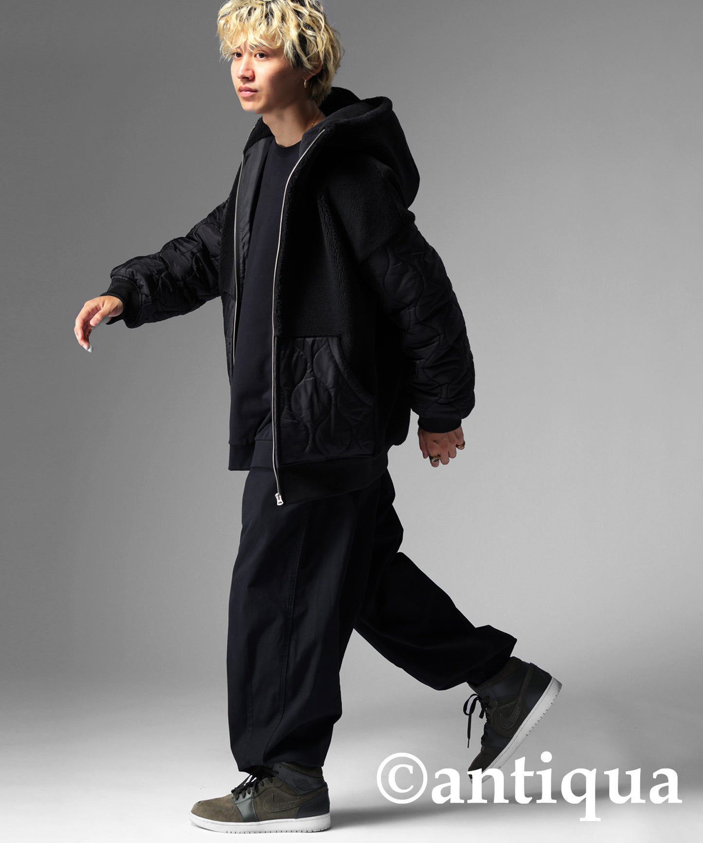 Men's boa quilting outerwear with hood