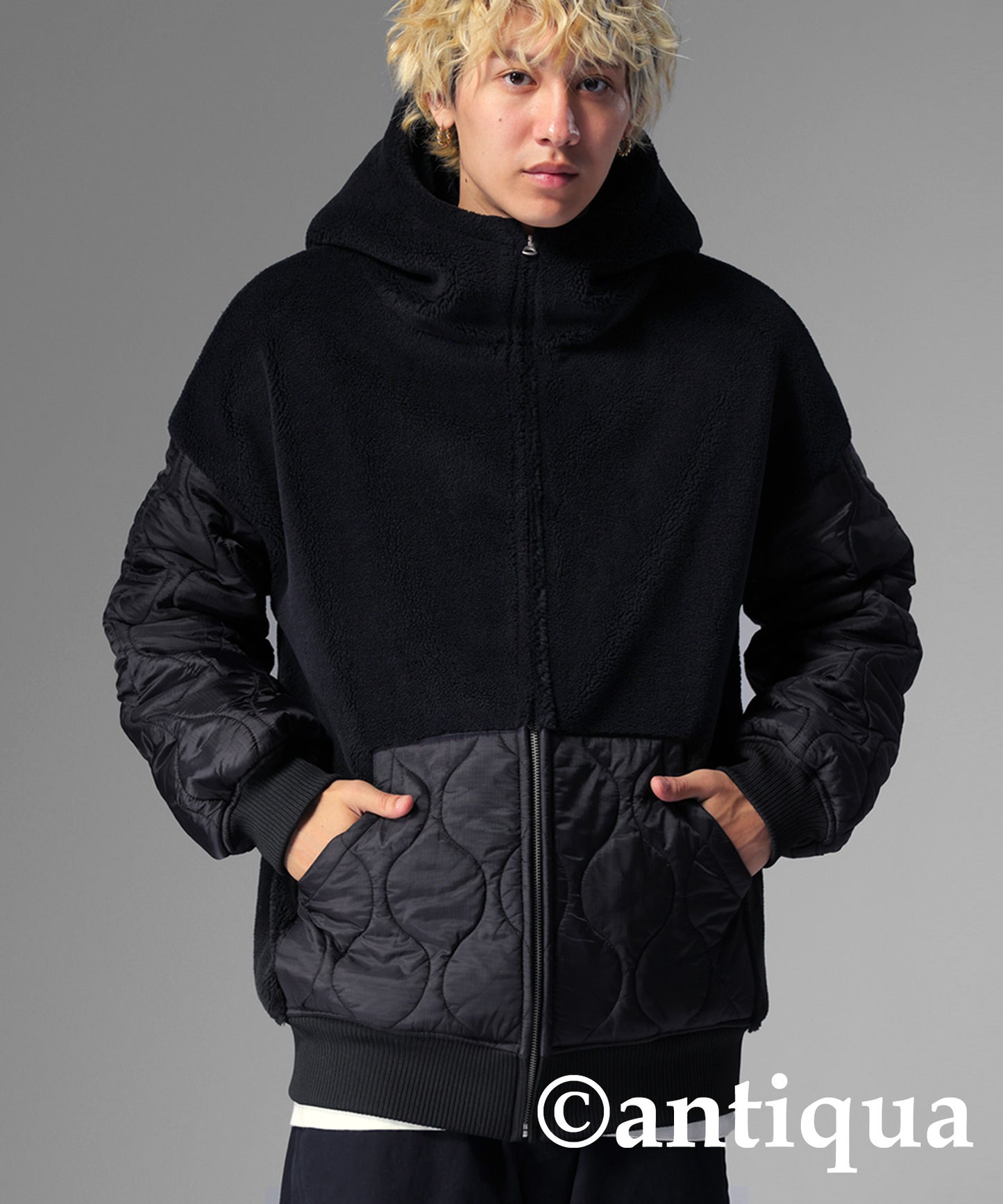 Men's boa quilting outerwear with hood