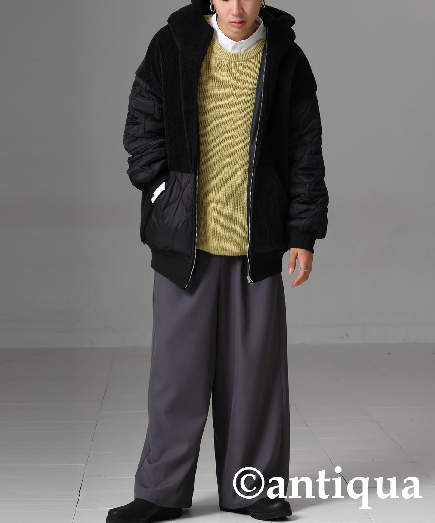 Men's boa quilting outerwear with hood