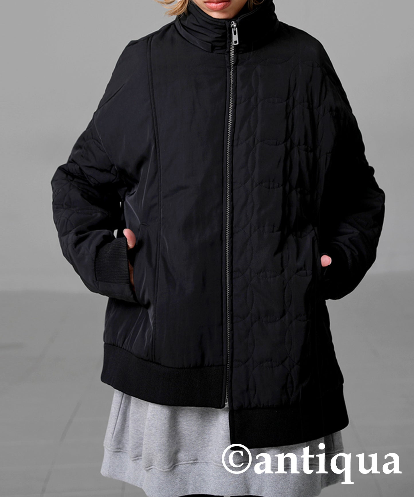 Ladies quilting asymmetry jacket with hood