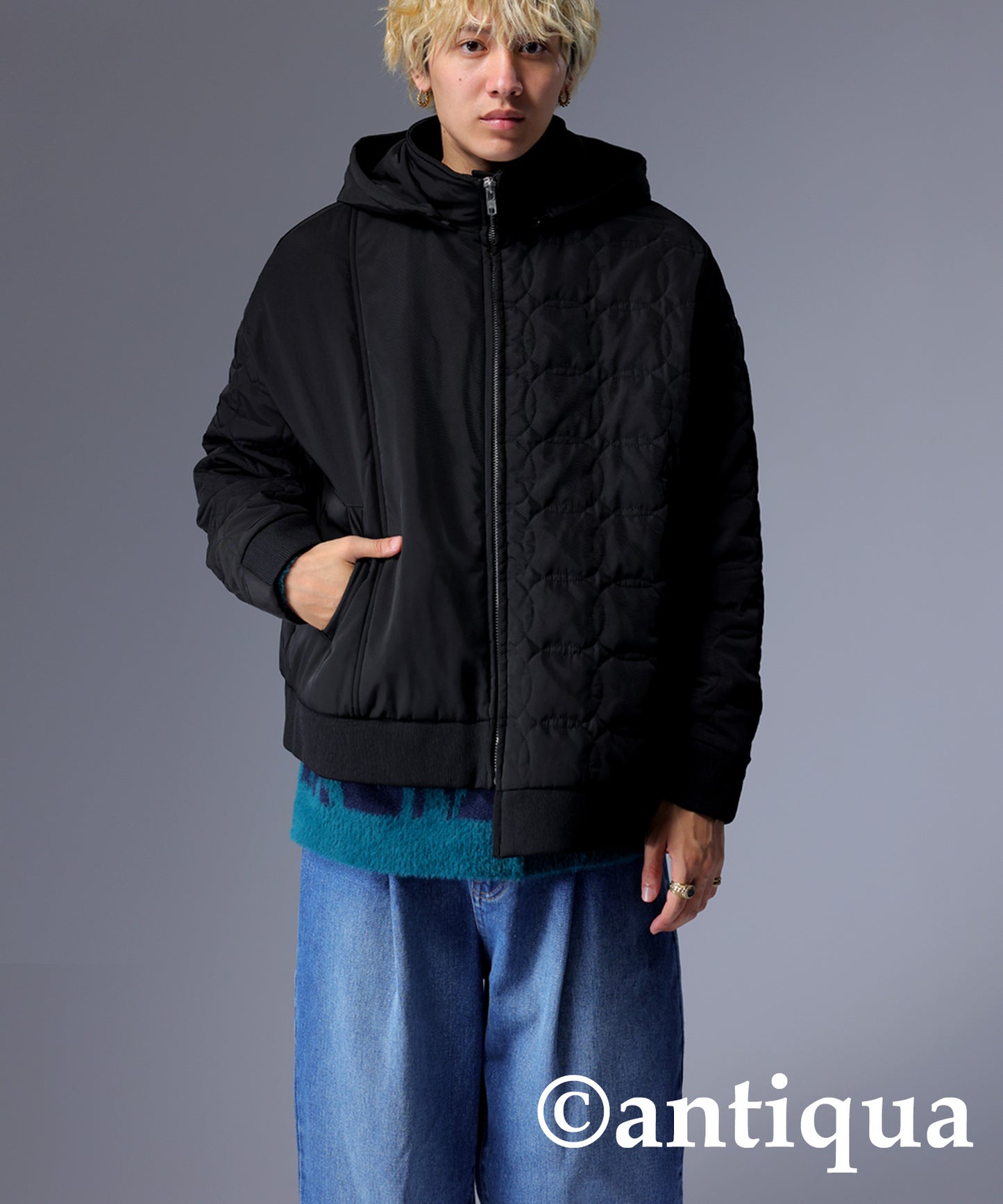 Men's quilting asymmetry jacket with hood