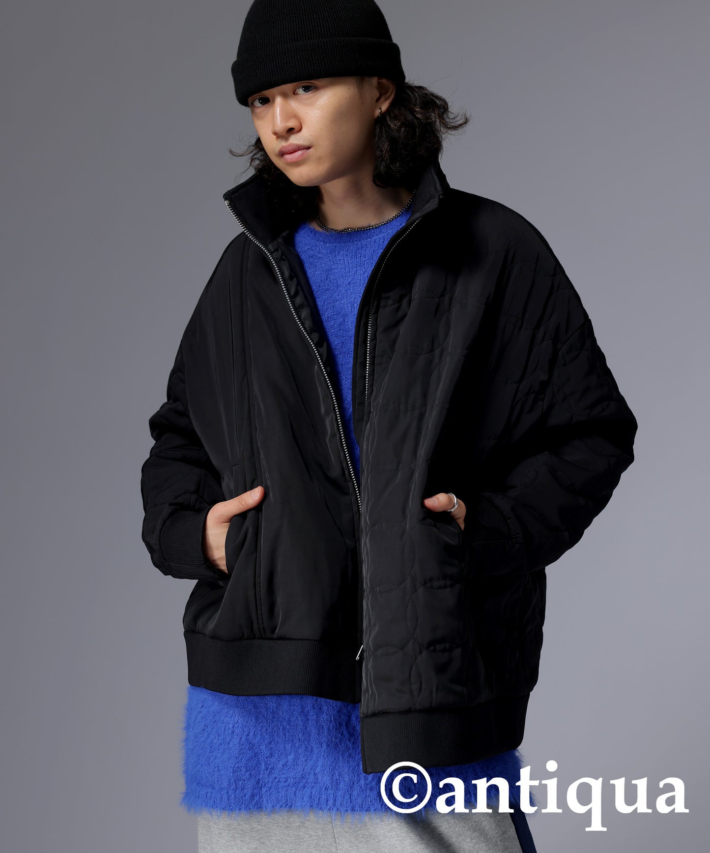 Men's quilting asymmetry jacket with hood