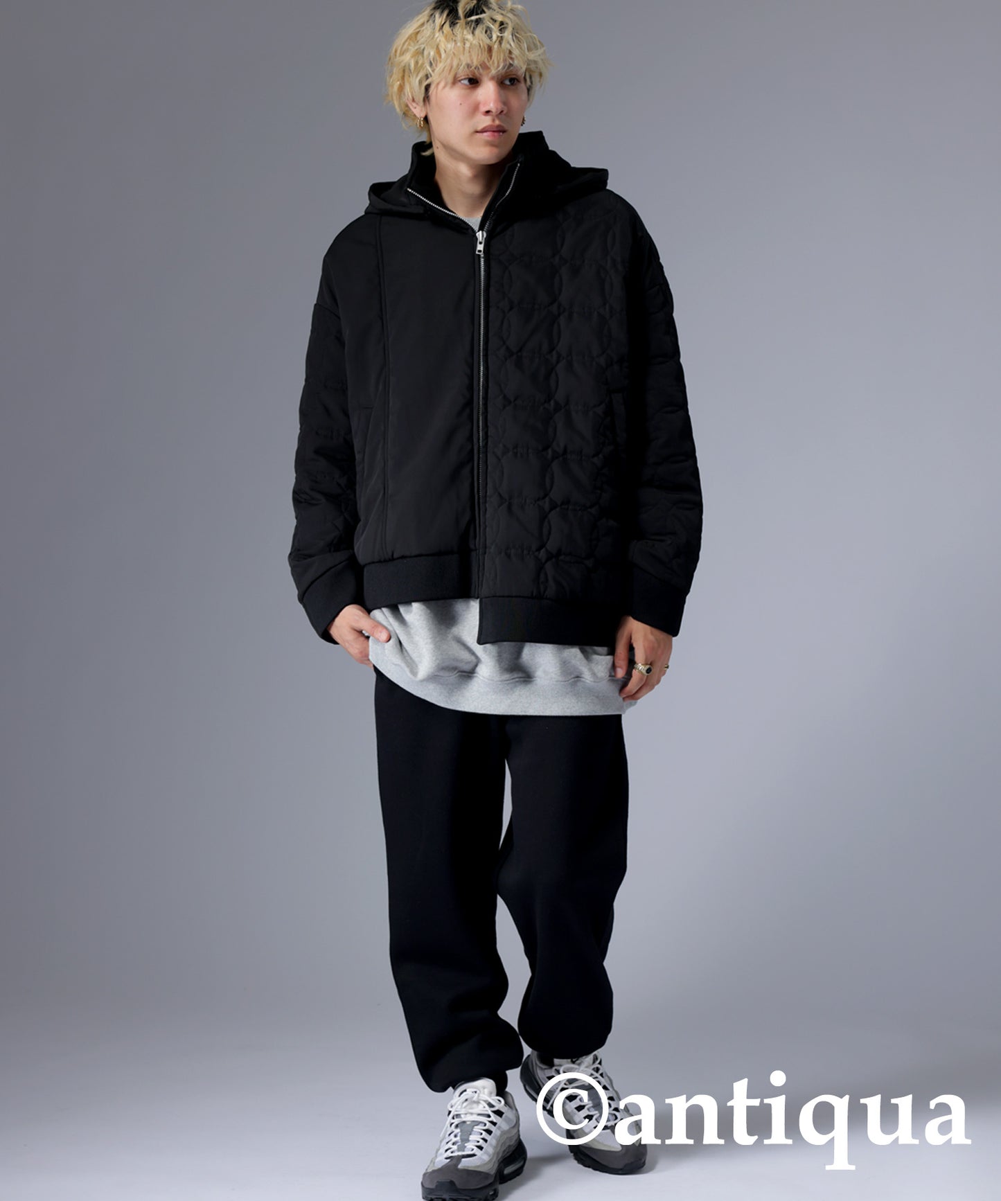 Men's quilting asymmetry jacket with hood