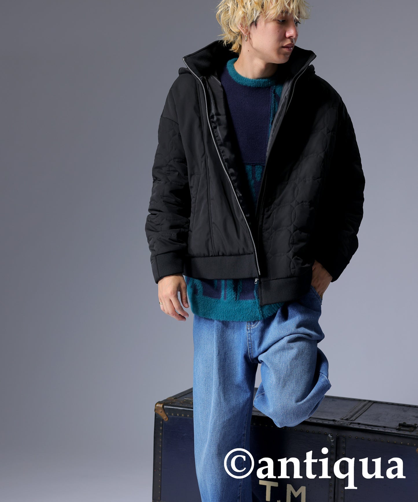 Men's quilting asymmetry jacket with hood