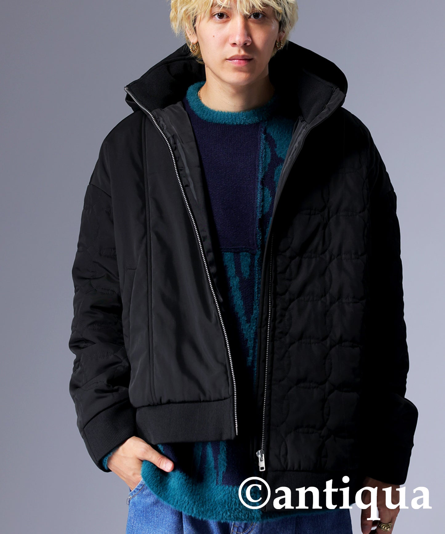 Men's quilting asymmetry jacket with hood