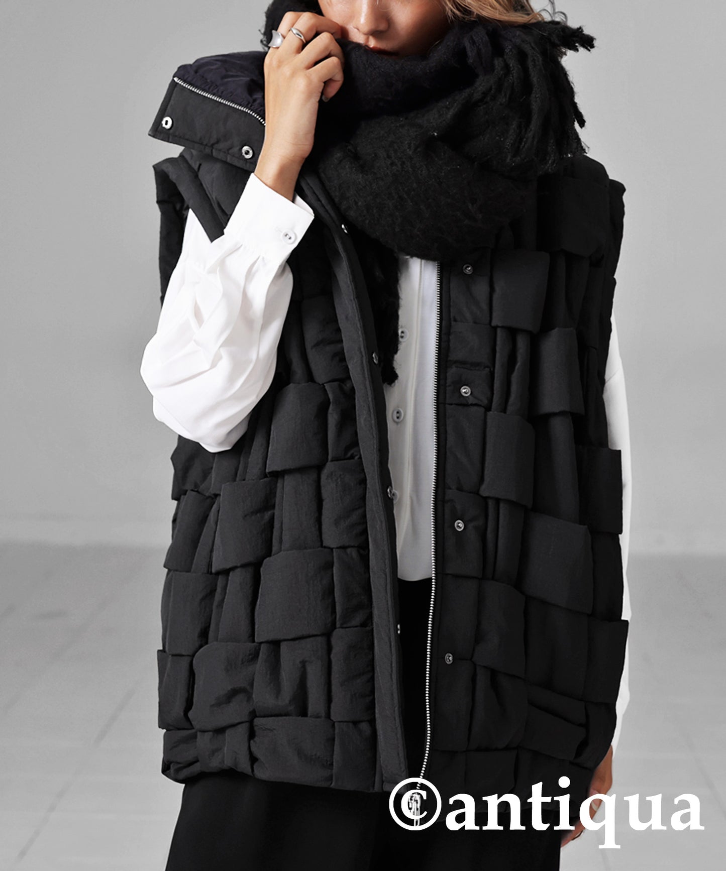 Block knitting down vest Ladies