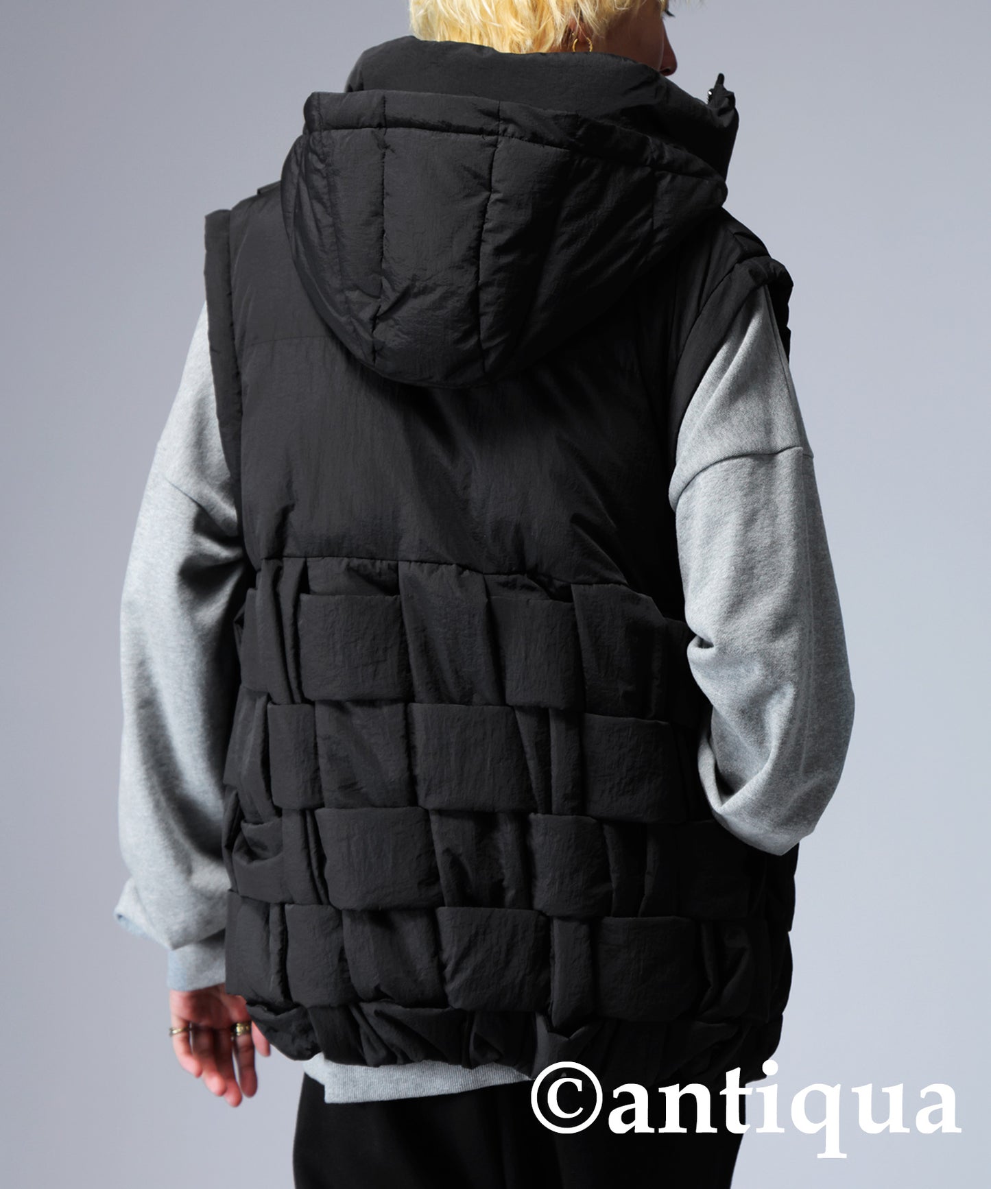 Block knitting down vest Men's