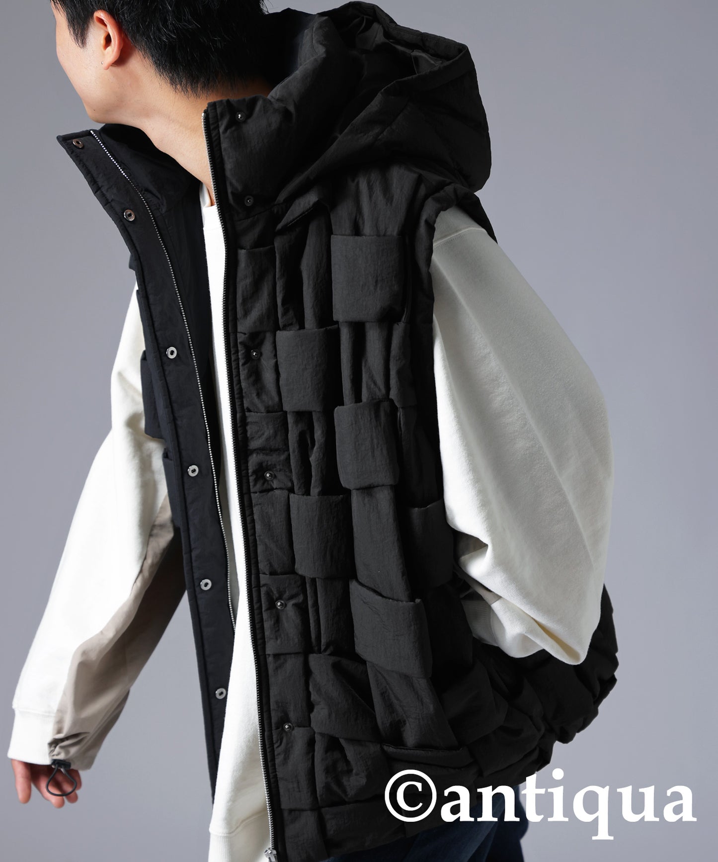 Block knitting down vest Men's