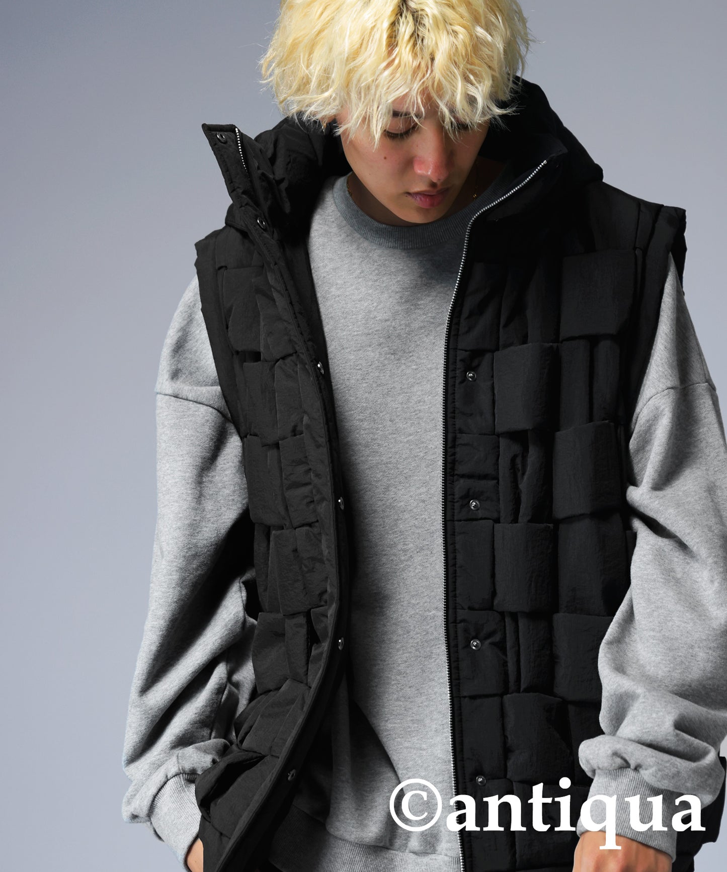 Block knitting down vest Men's