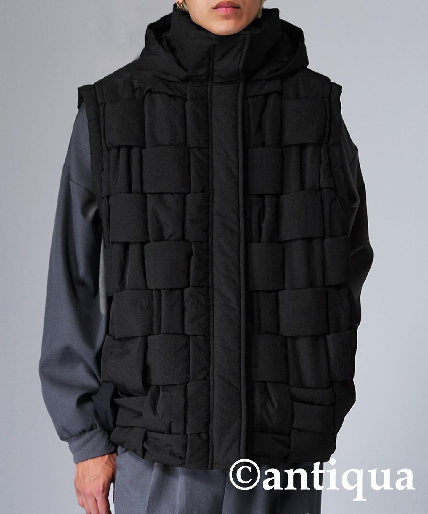 Block knitting down vest Men's