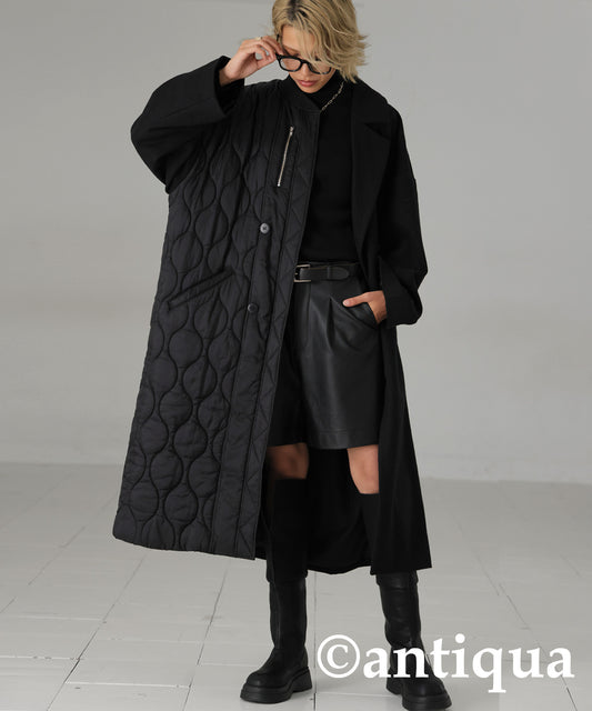 Spliced Quilted lLong Coat Ladies