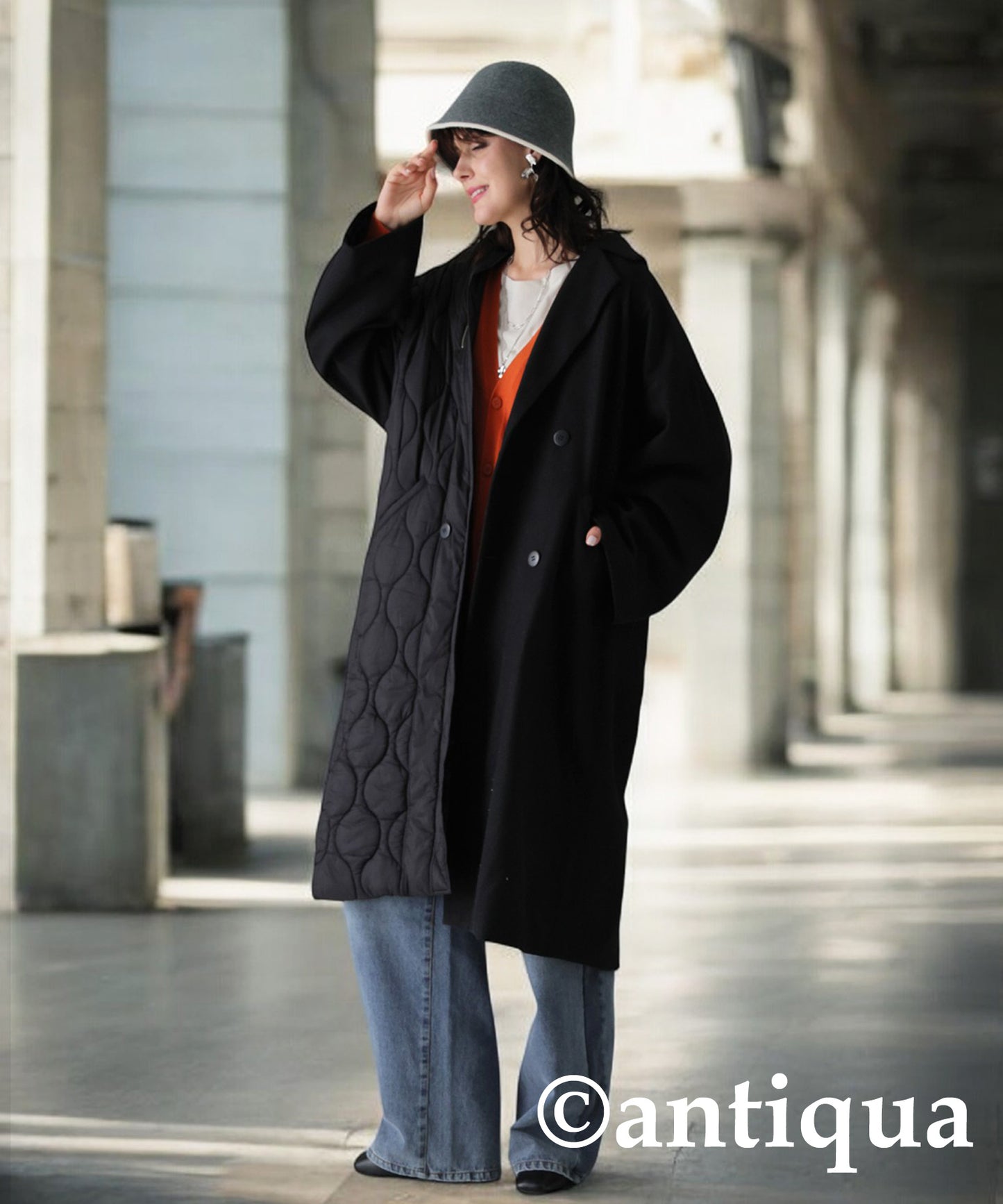 Spliced Quilted lLong Coat Ladies