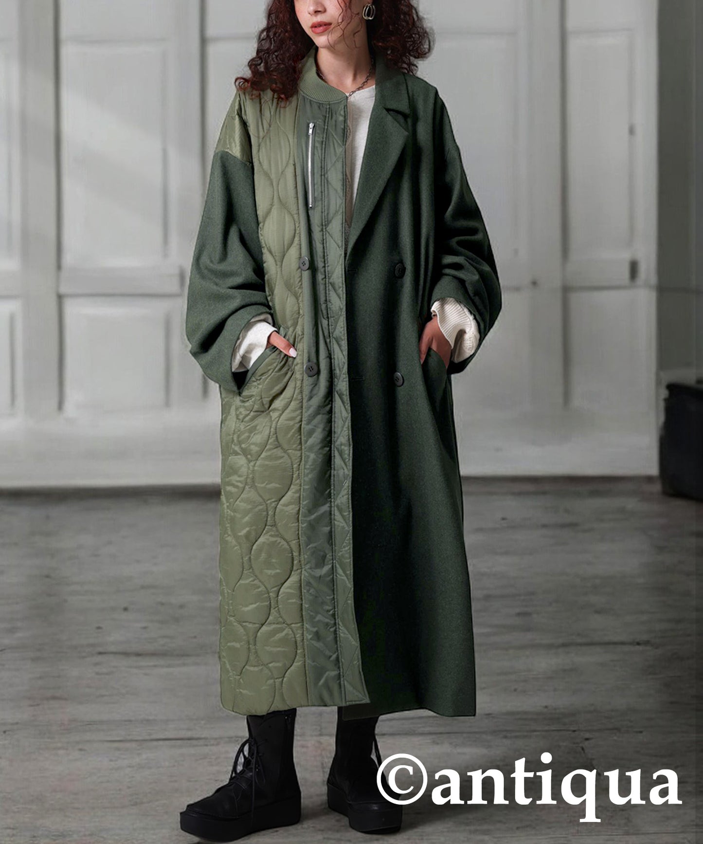 Spliced Quilted lLong Coat Ladies