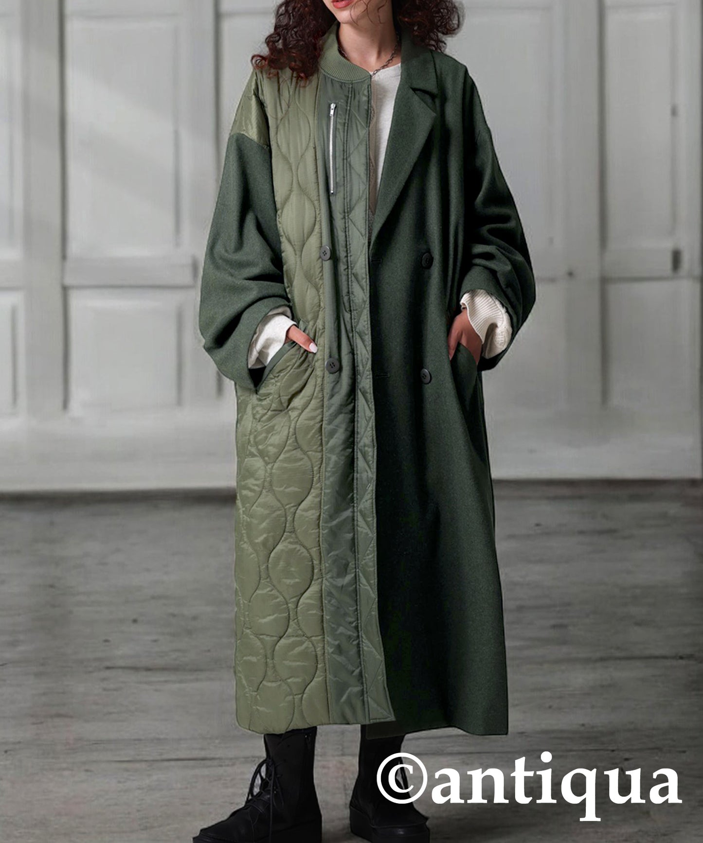 Spliced Quilted lLong Coat Ladies