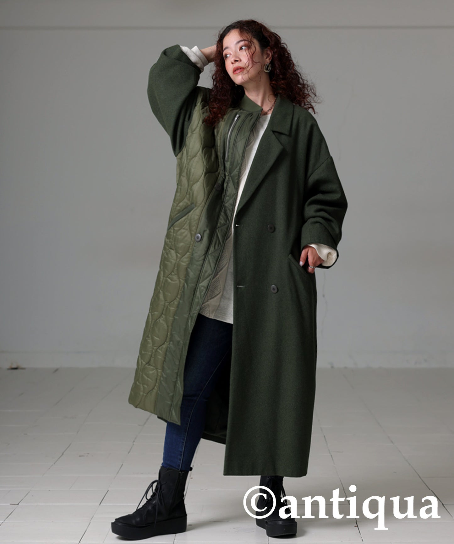 Spliced Quilted lLong Coat Ladies