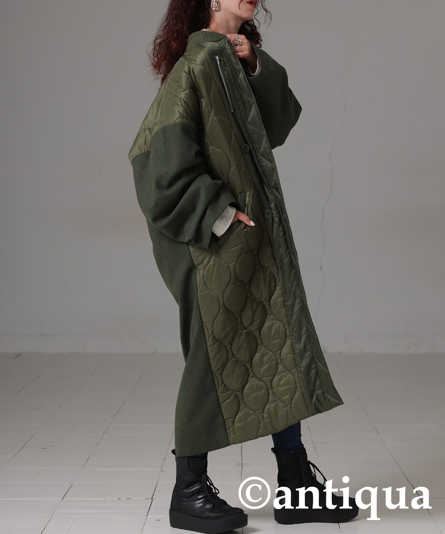 Spliced Quilted lLong Coat Ladies