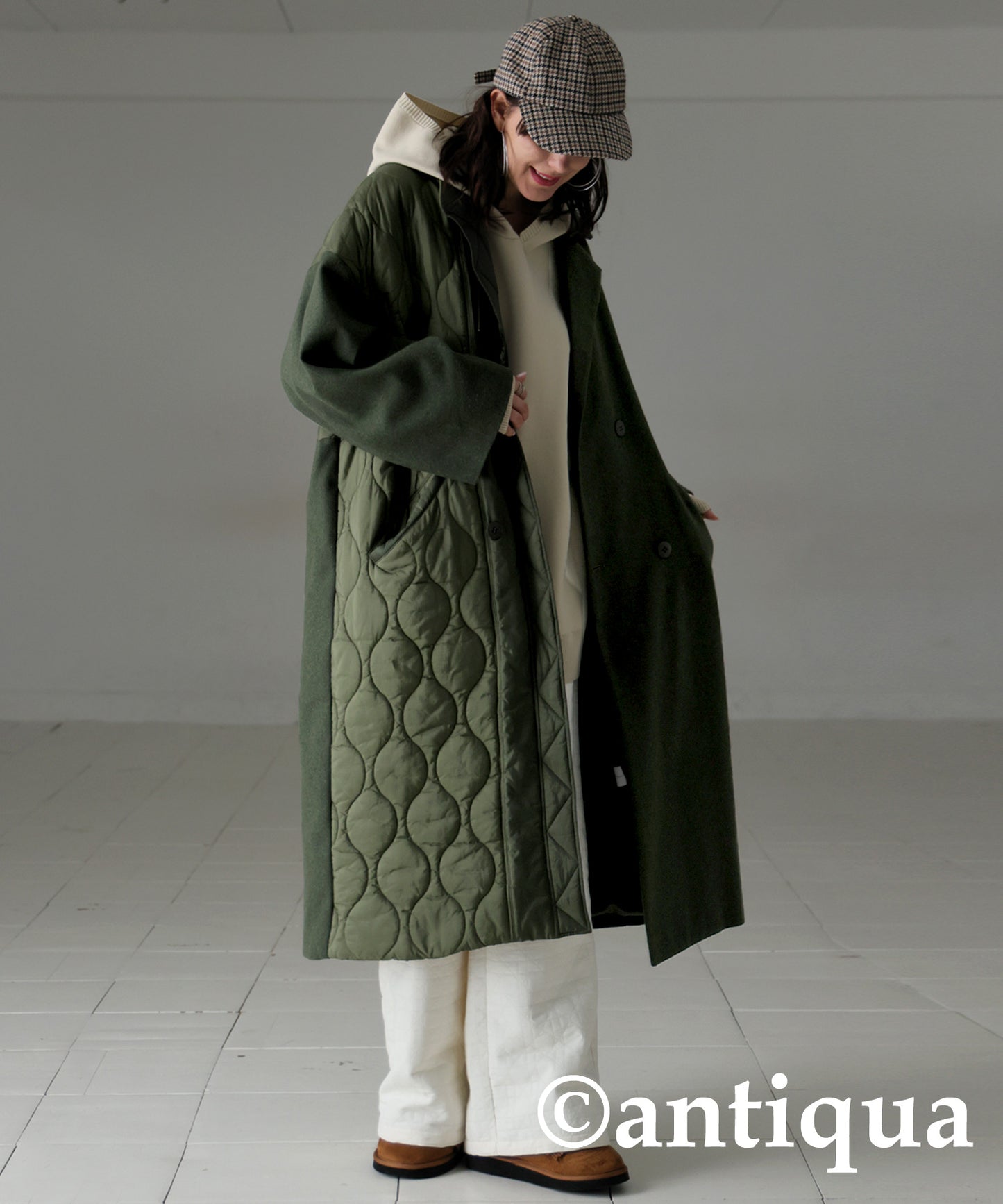 Spliced Quilted lLong Coat Ladies