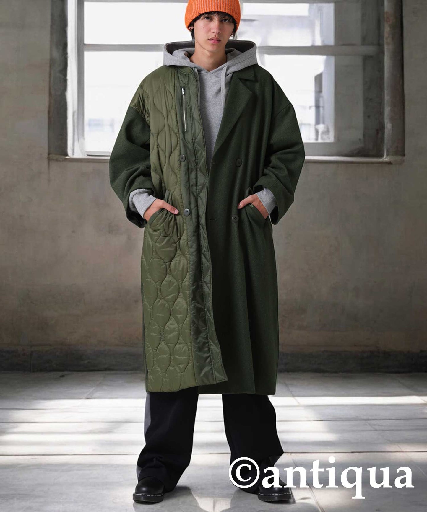 Spliced Quilted lLong Coat Men's