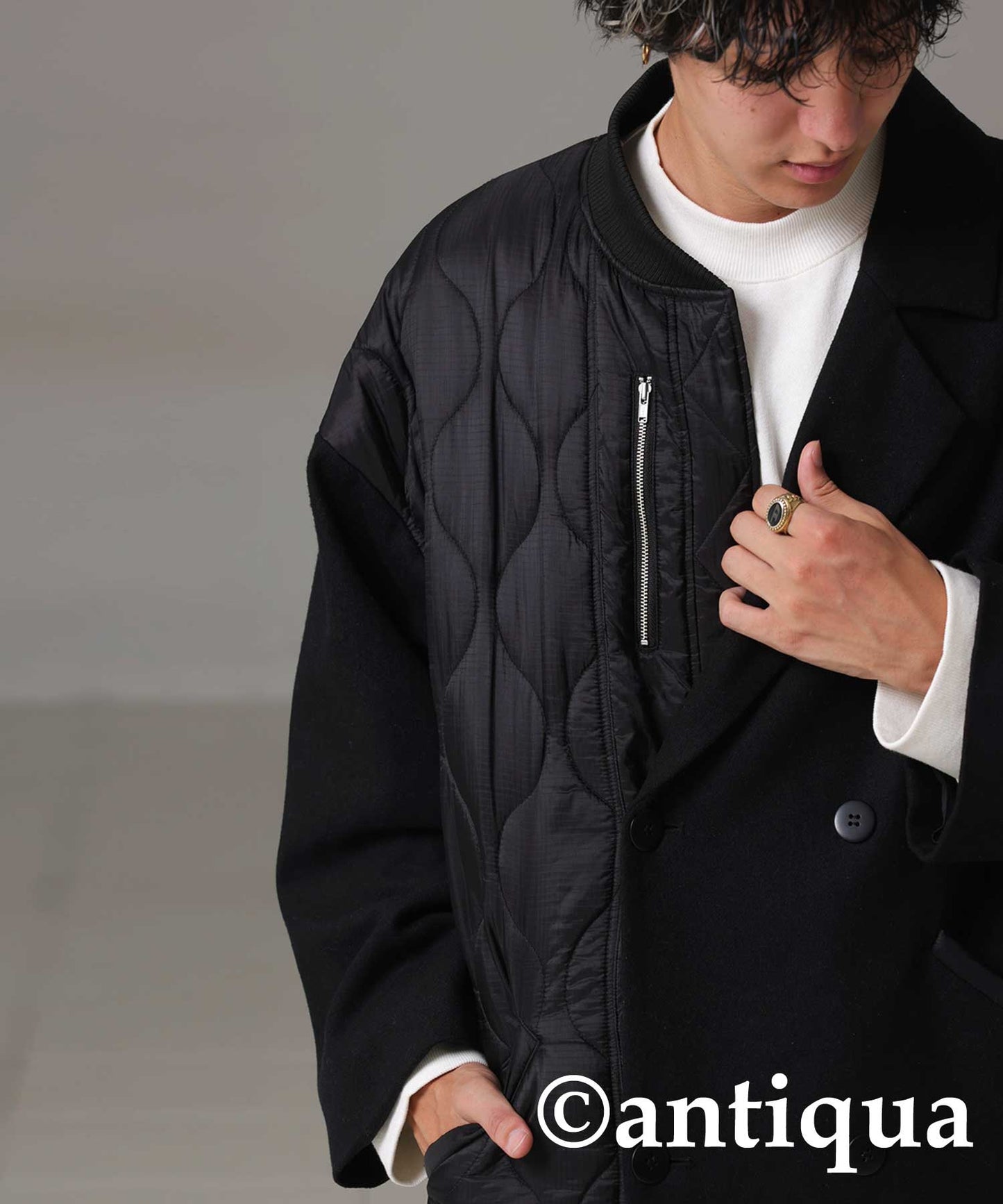 Spliced Quilted lLong Coat Men's