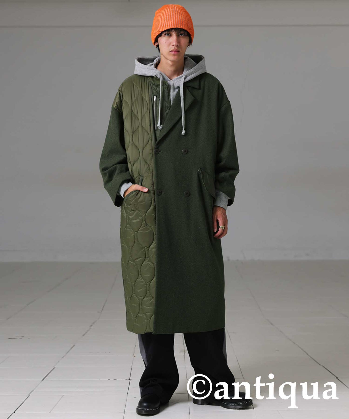 Spliced Quilted lLong Coat Men's