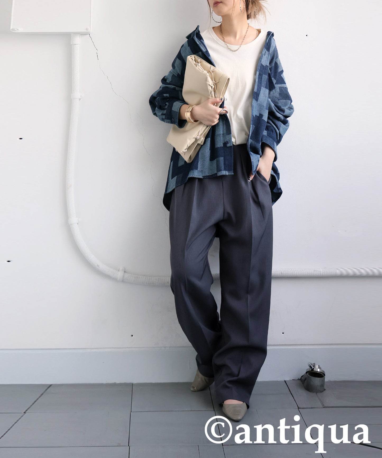 Geometric Pattern Denim Shirt Ladies