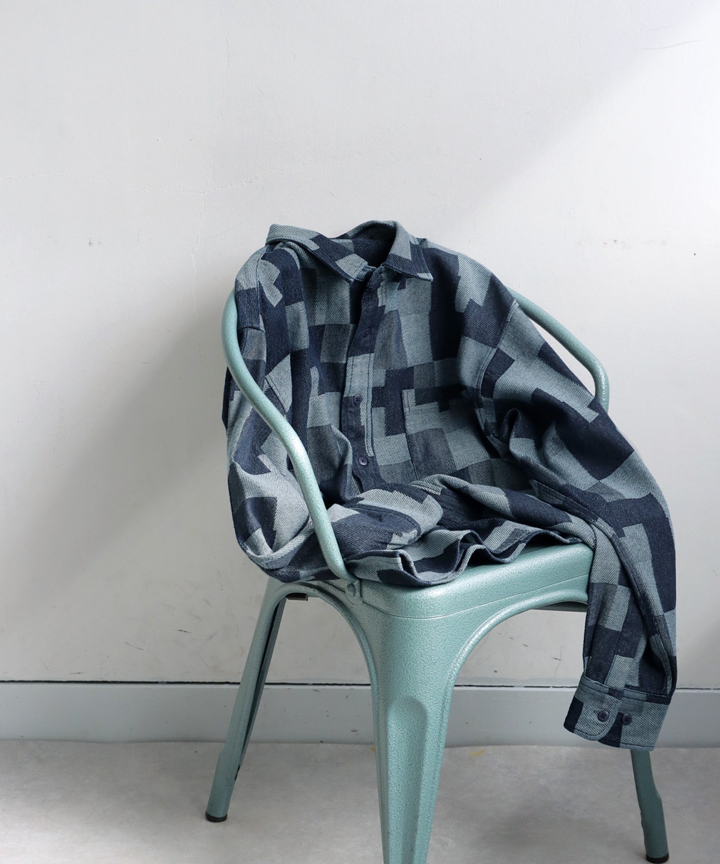 Geometric Pattern Denim Shirt Ladies