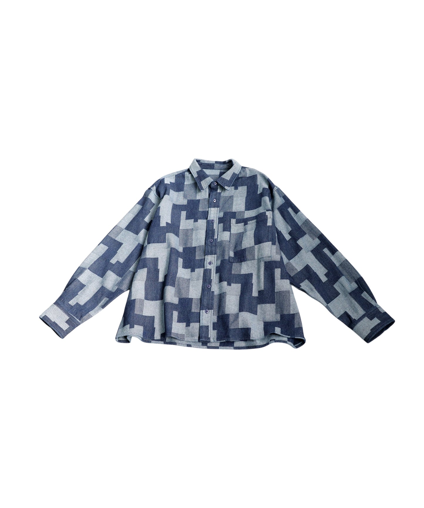 Geometric Pattern Denim Shirt Ladies