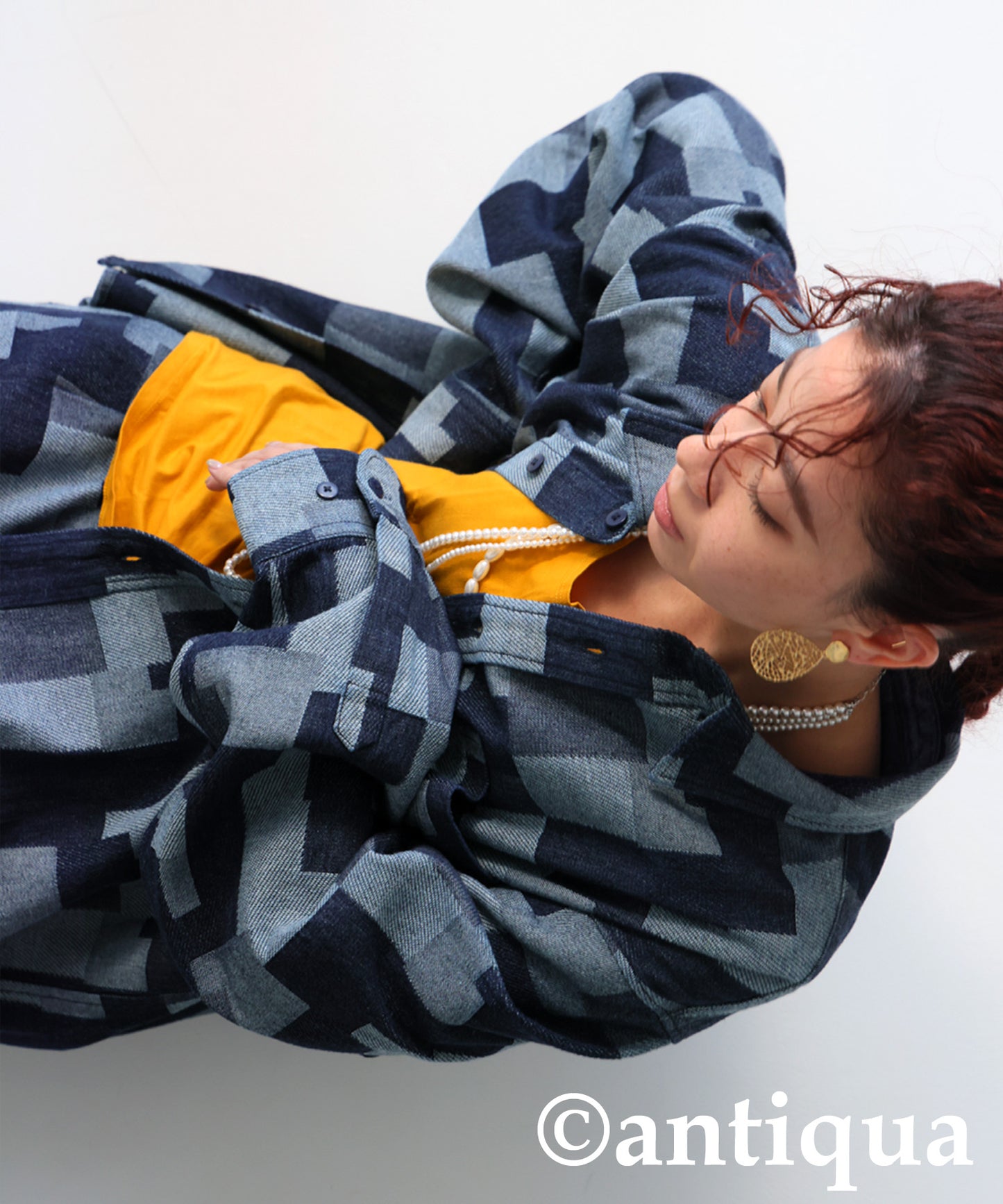 Geometric Pattern Denim Shirt Ladies