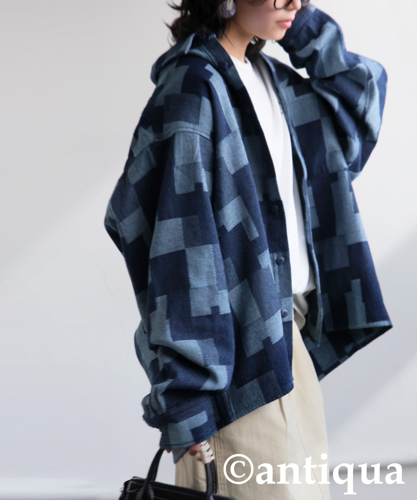 Geometric Pattern Denim Shirt Ladies