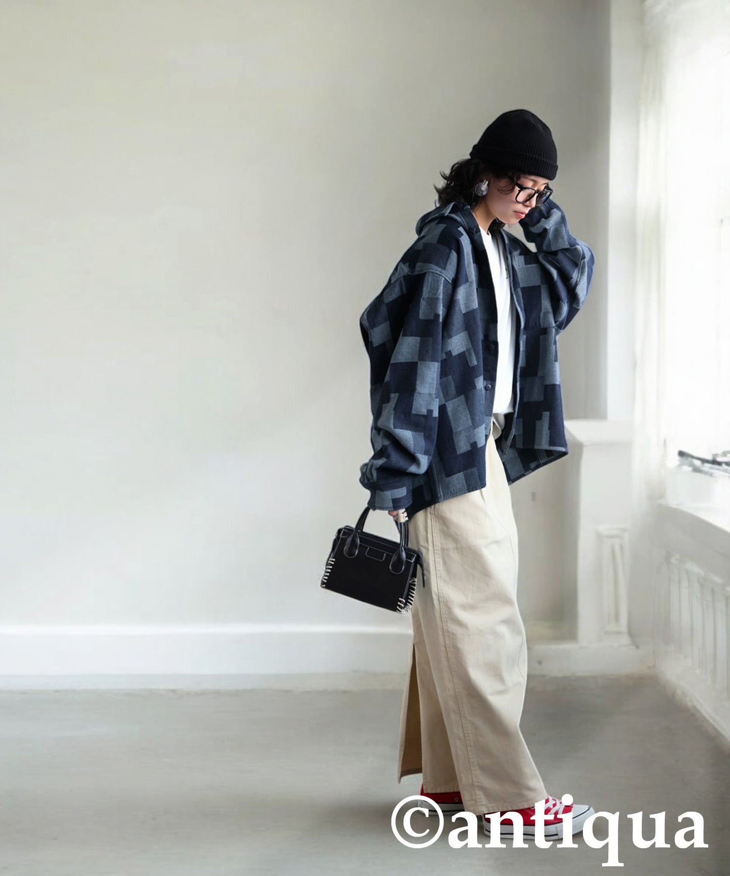 Geometric Pattern Denim Shirt Ladies