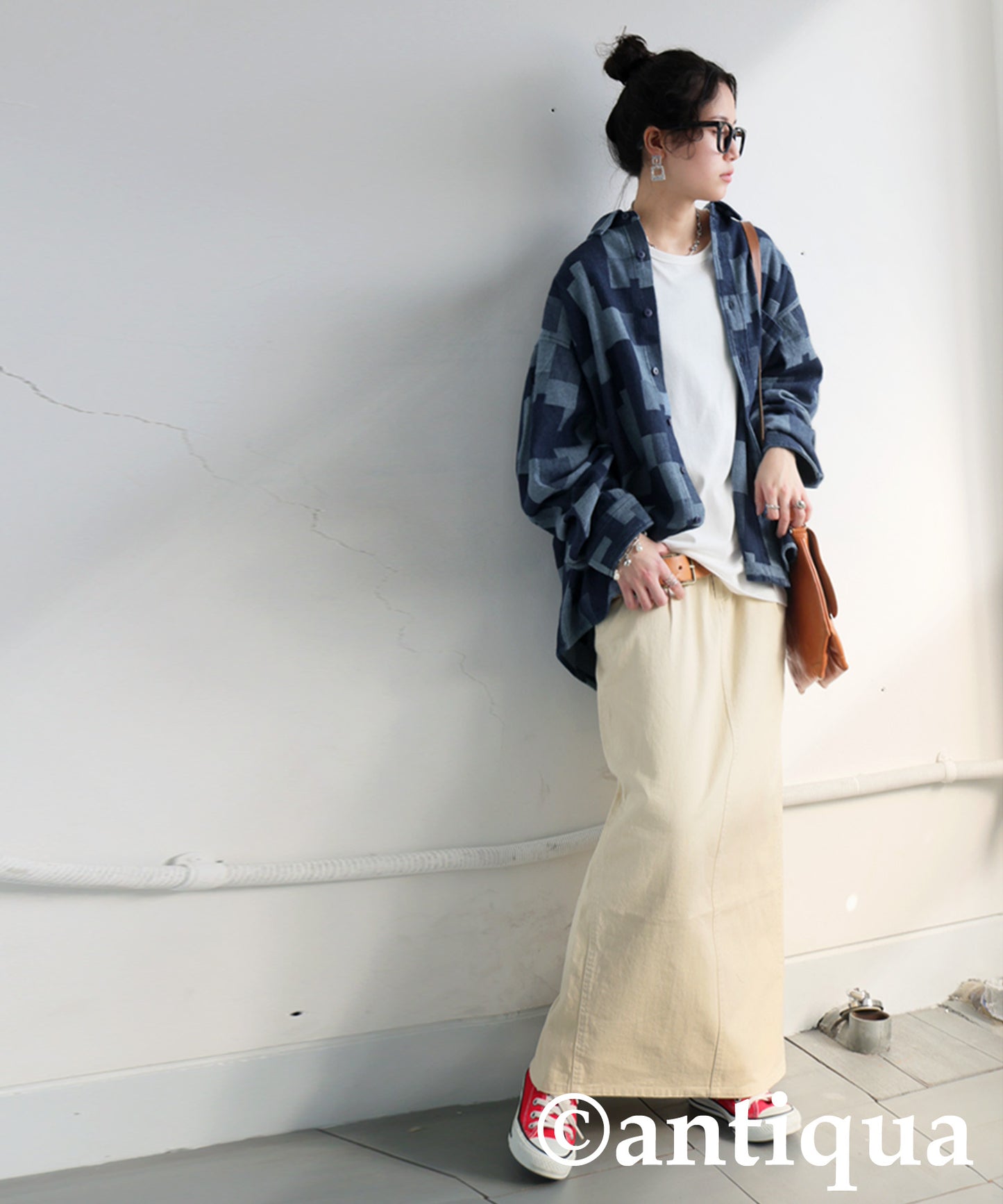 Geometric Pattern Denim Shirt Ladies