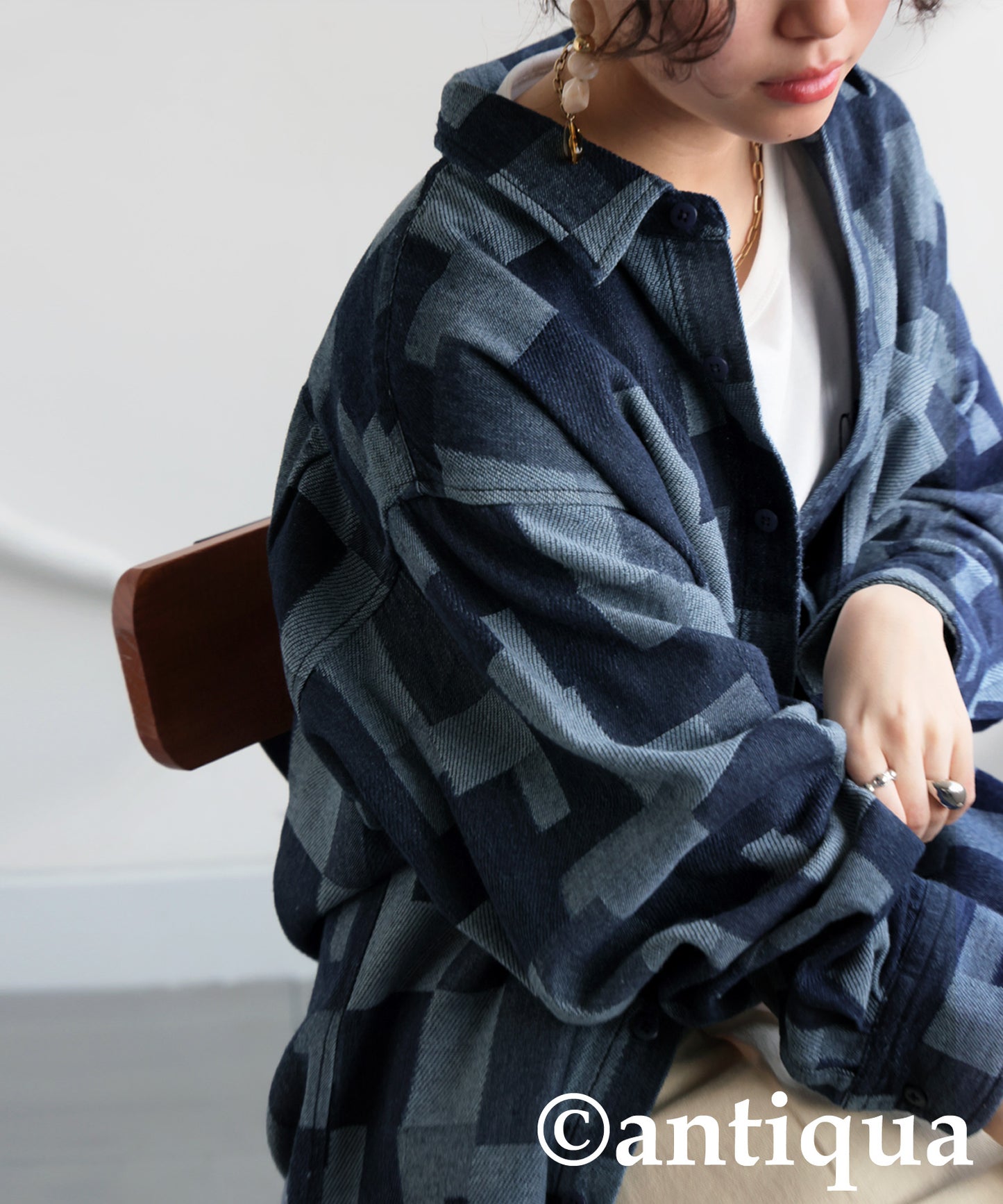 Geometric Pattern Denim Shirt Ladies