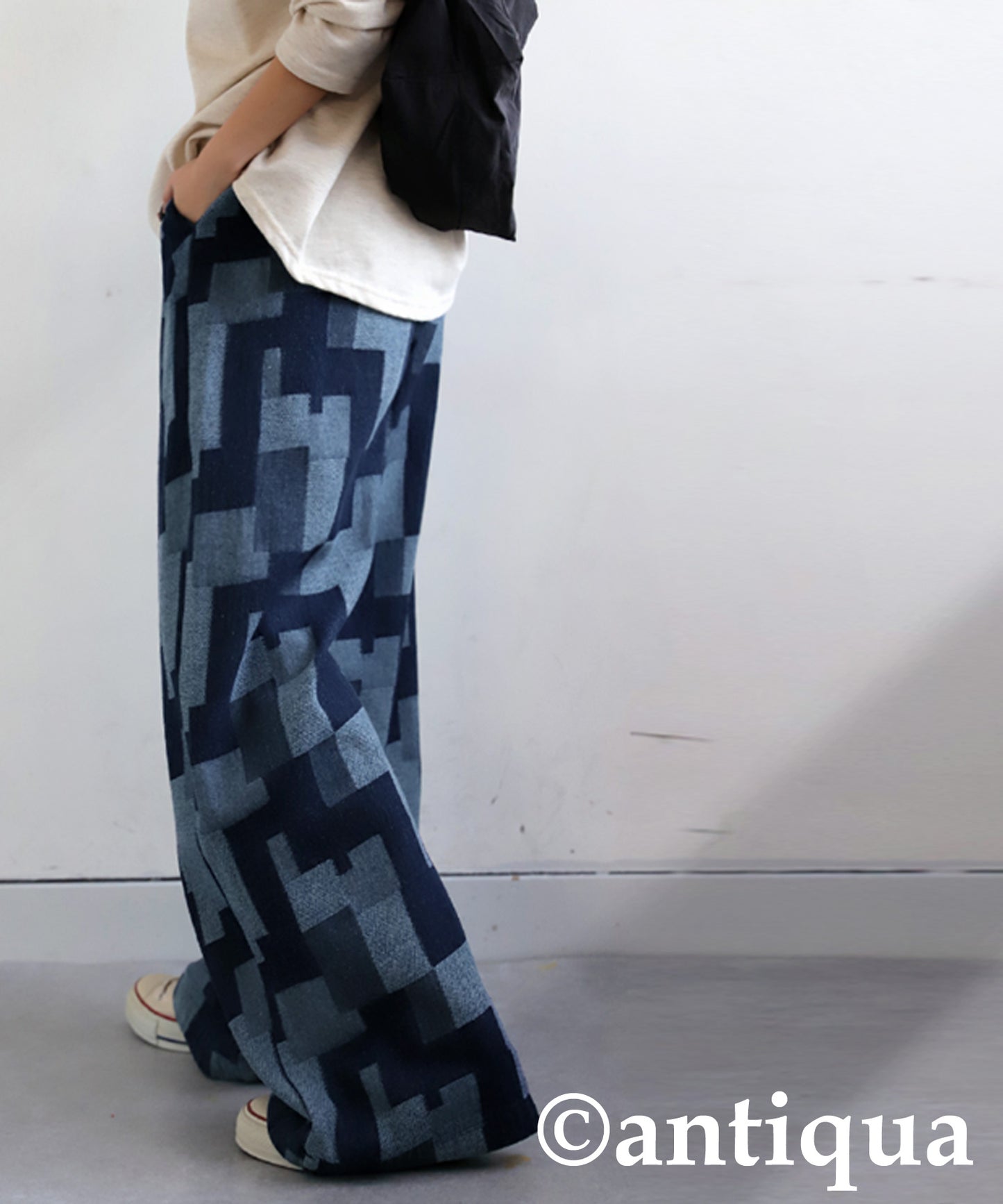 Geometric Pattern Denim Pants Ladies
