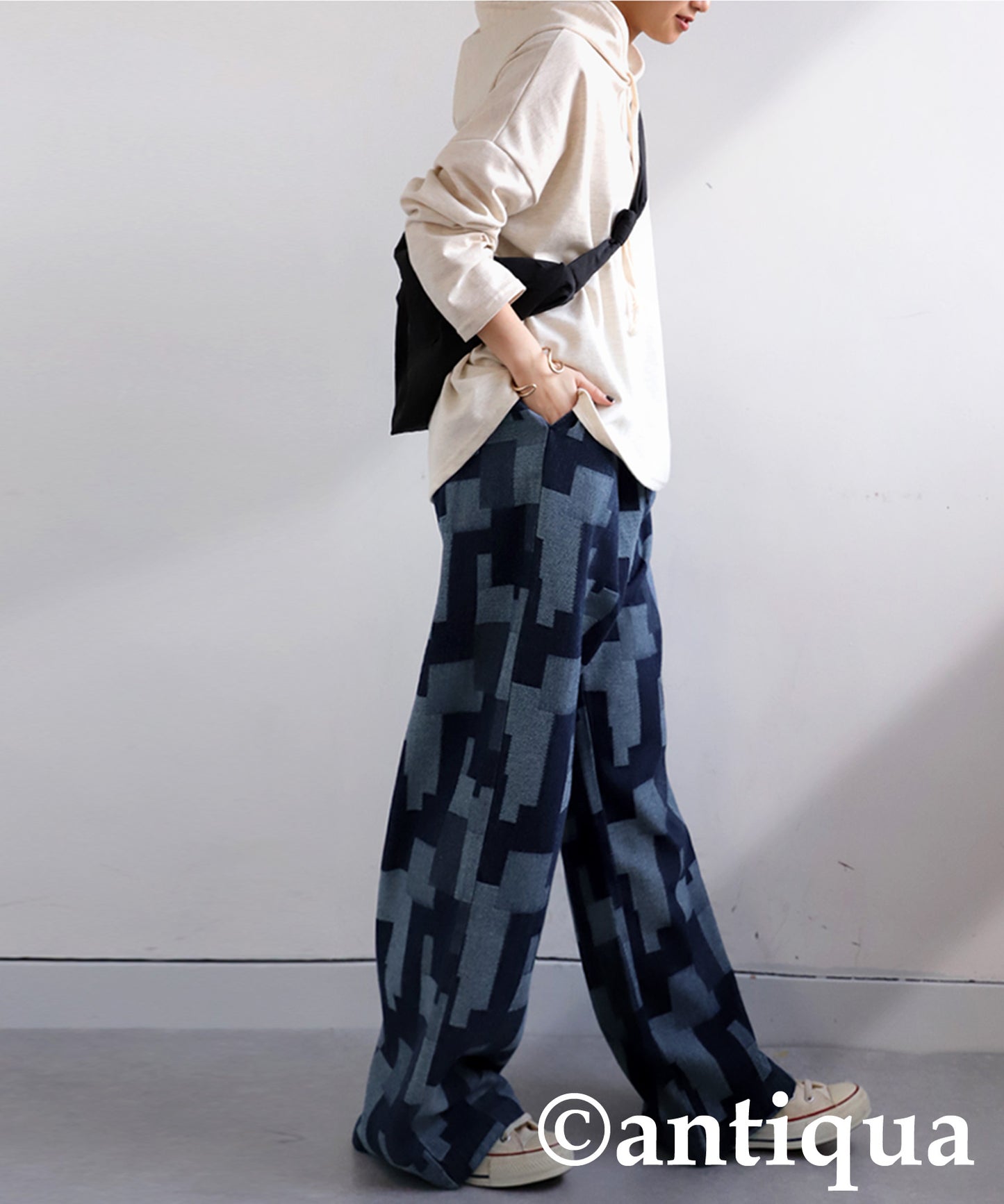 Geometric Pattern Denim Pants Ladies