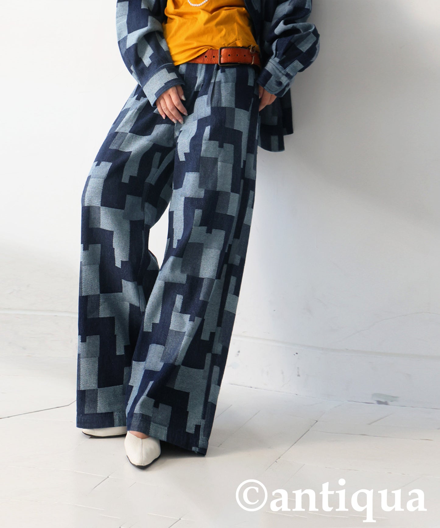 Geometric Pattern Denim Pants Ladies
