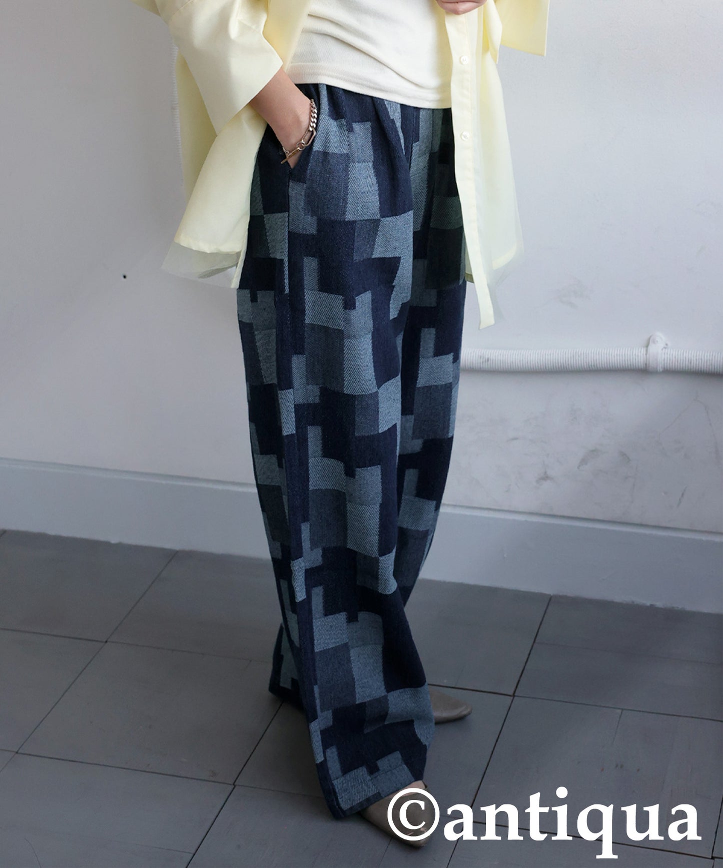 Geometric Pattern Denim Pants Ladies