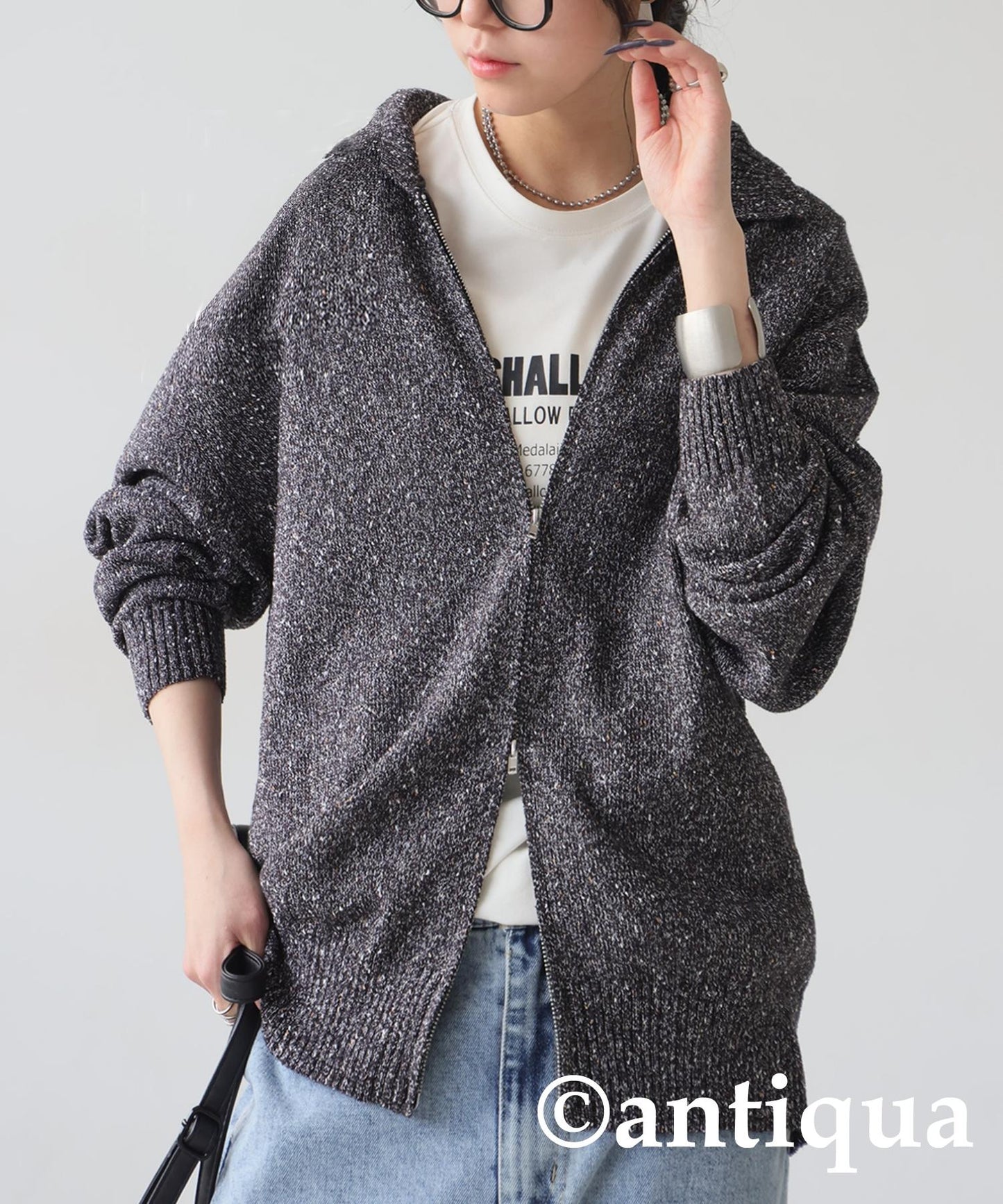 Ladies Slub Zip Knit Tops