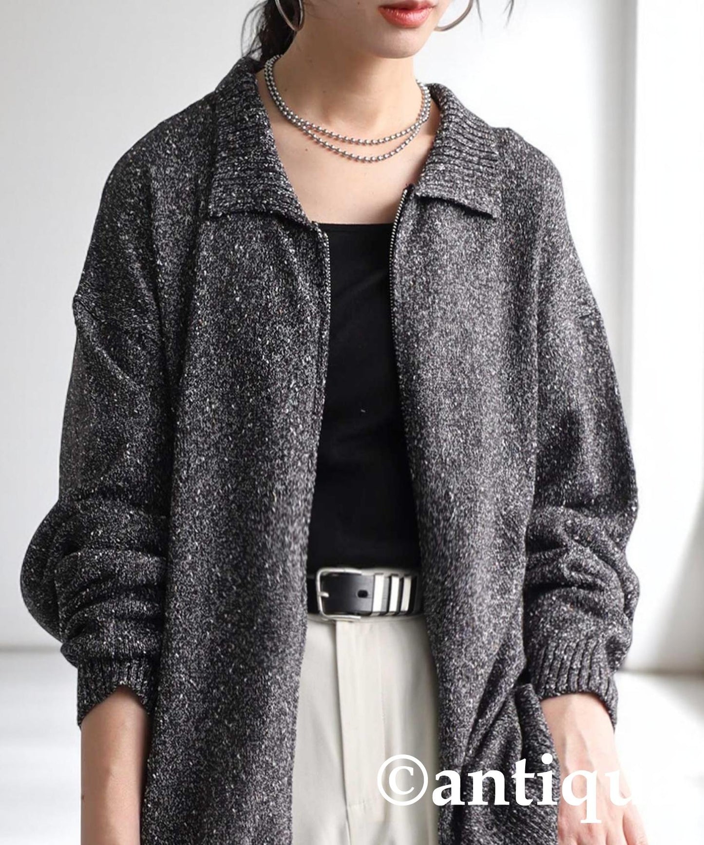 Ladies Slub Zip Knit Tops