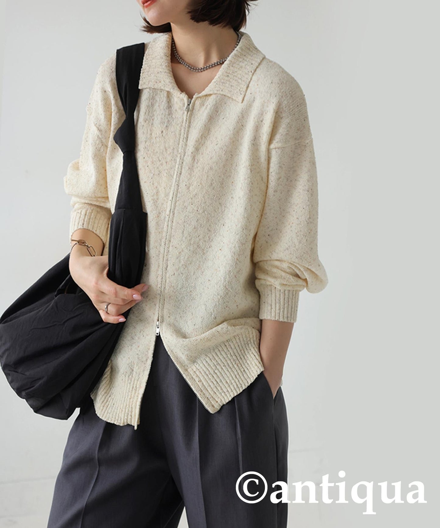 Ladies Slub Zip Knit Tops