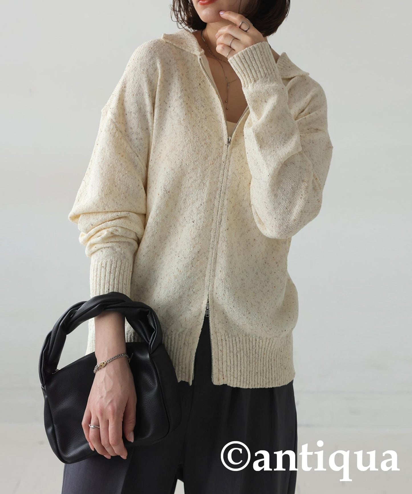 Ladies Slub Zip Knit Tops