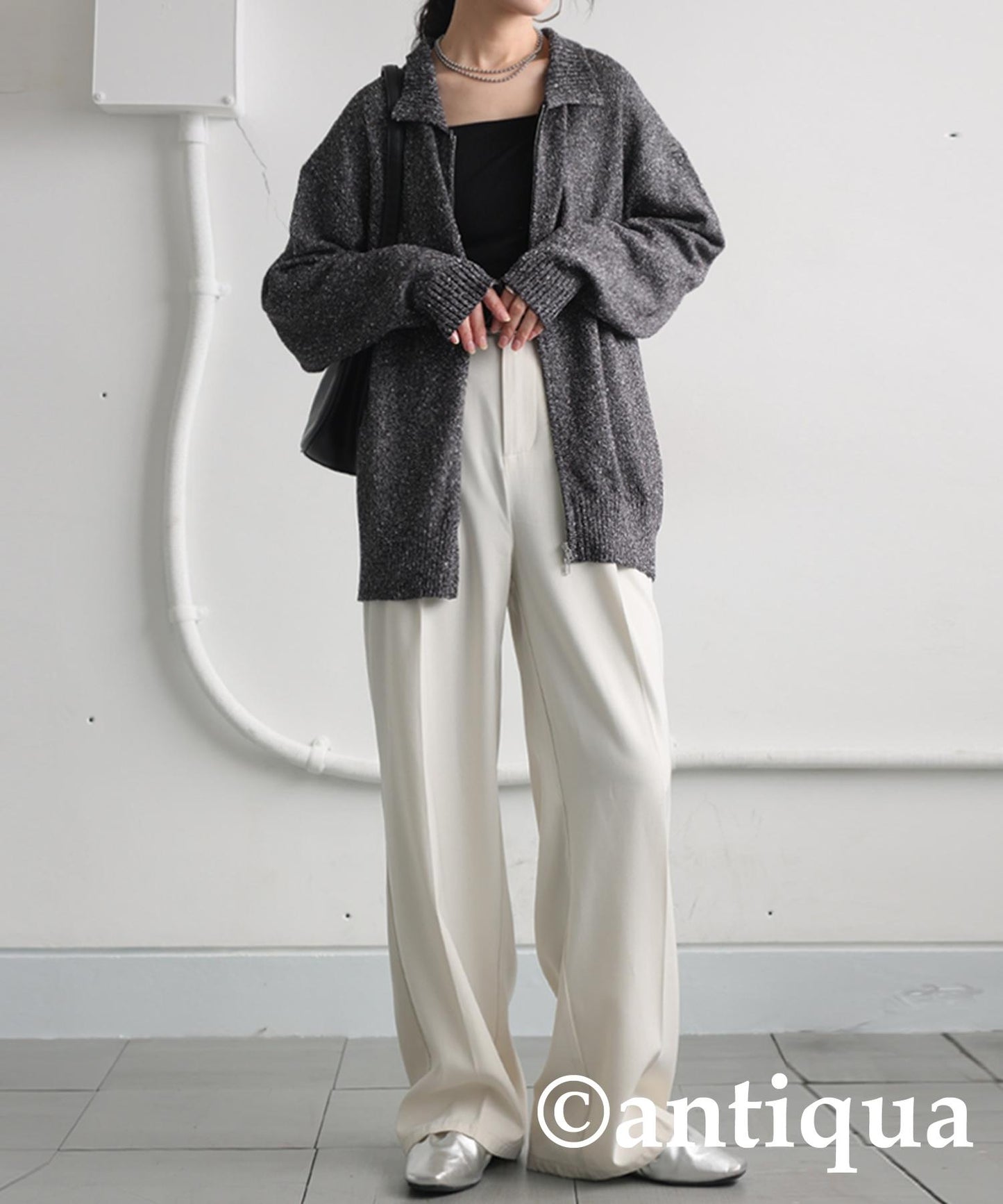 Ladies Slub Zip Knit Tops